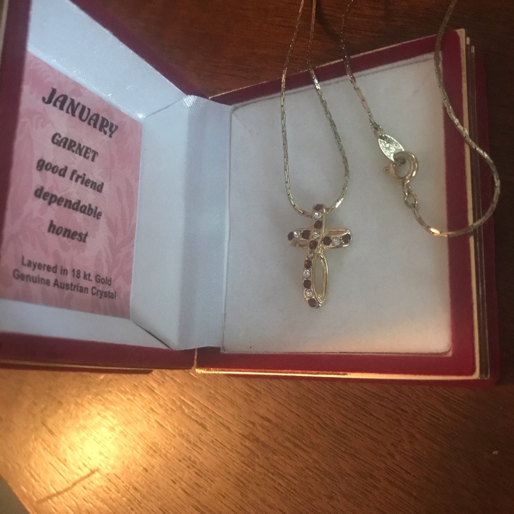 18 kt Gold and Garnet Christian Cross Necklace